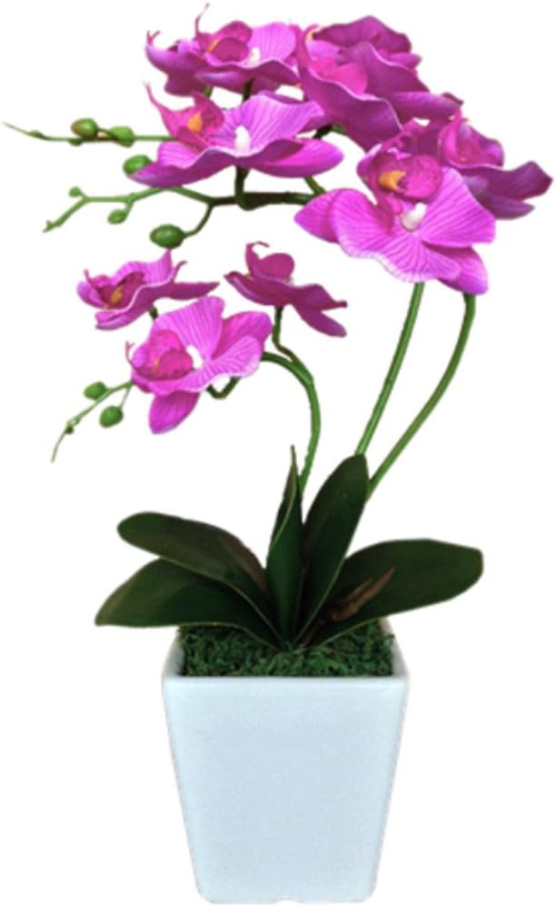 15" Silk Phalaenopsis Orchid in Square Pot, Orange Flower Plant Arrangement