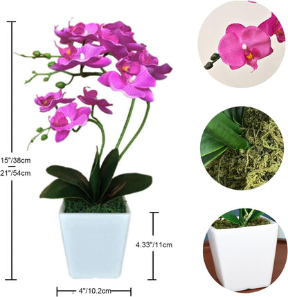 15" Silk Phalaenopsis Orchid in Square Pot, Orange Flower Plant Arrangement
