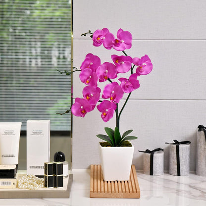 15" Silk Phalaenopsis Orchid in Square Pot, Orange Flower Plant Arrangement