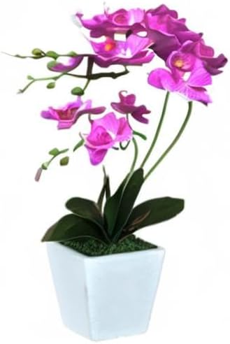 15" Silk Phalaenopsis Orchid in Square Pot, Orange Flower Plant Arrangement