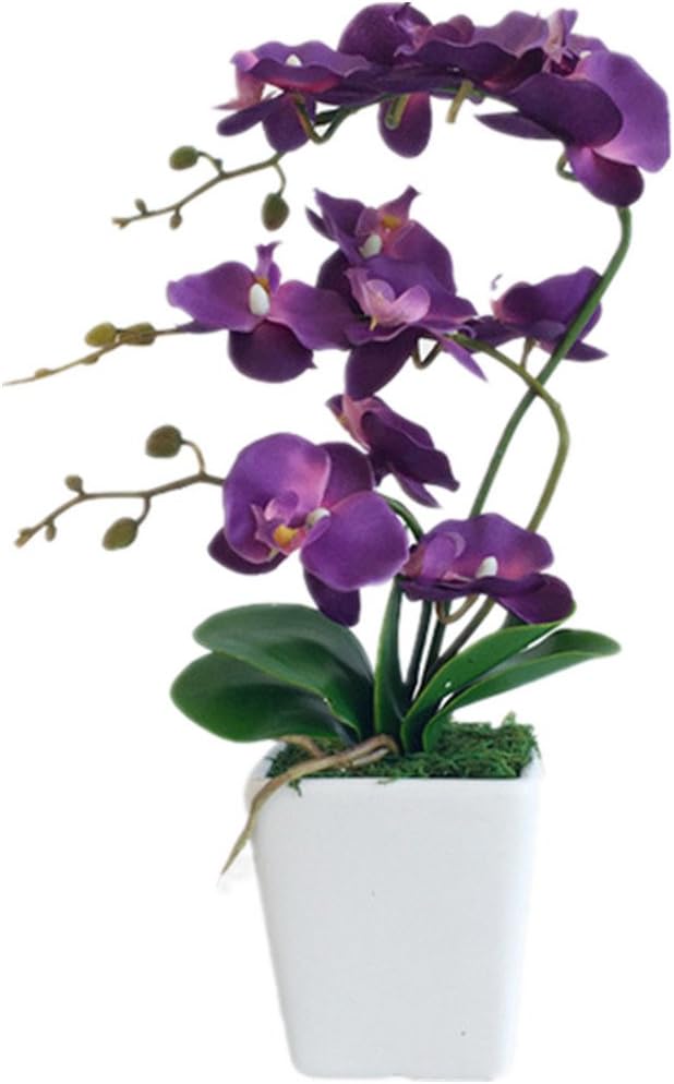 15" Silk Phalaenopsis Orchid in Square Pot, Orange Flower Plant Arrangement