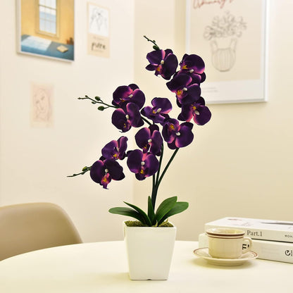 15" Silk Phalaenopsis Orchid in Square Pot, Orange Flower Plant Arrangement