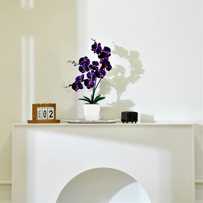 15" Silk Phalaenopsis Orchid in Square Pot, Orange Flower Plant Arrangement