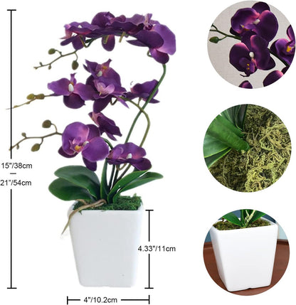 15" Silk Phalaenopsis Orchid in Square Pot, Orange Flower Plant Arrangement