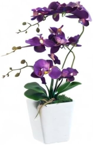 15" Silk Phalaenopsis Orchid in Square Pot, Orange Flower Plant Arrangement