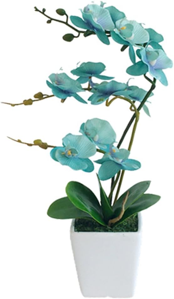 15" Silk Phalaenopsis Orchid in Square Pot, Orange Flower Plant Arrangement