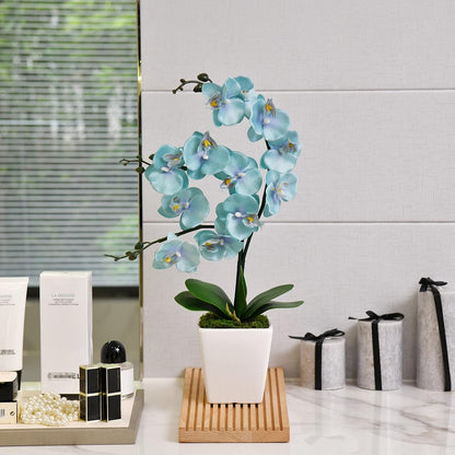15" Silk Phalaenopsis Orchid in Square Pot, Orange Flower Plant Arrangement