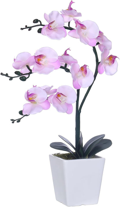 15" Silk Phalaenopsis Orchid in Square Pot, Orange Flower Plant Arrangement