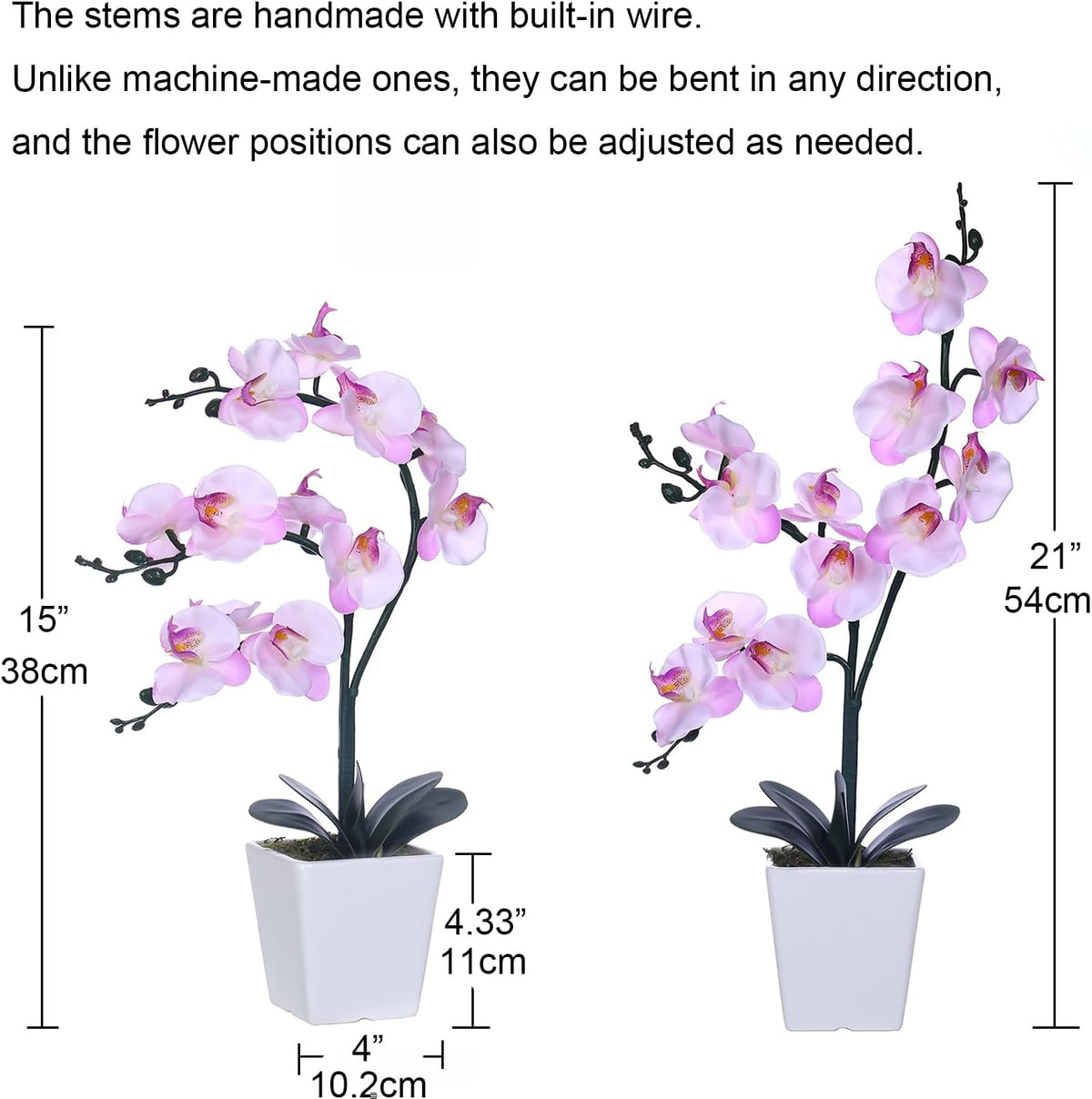 15" Silk Phalaenopsis Orchid in Square Pot, Orange Flower Plant Arrangement