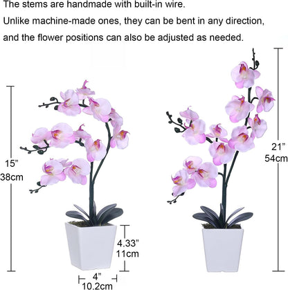 15" Silk Phalaenopsis Orchid in Square Pot, Orange Flower Plant Arrangement