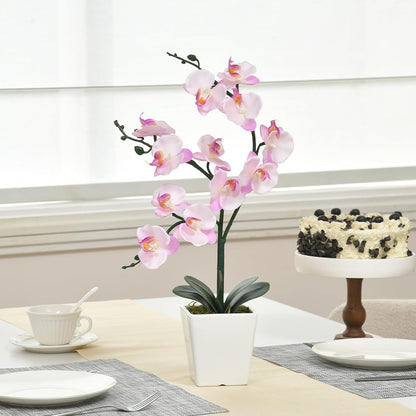 15" Silk Phalaenopsis Orchid in Square Pot, Orange Flower Plant Arrangement
