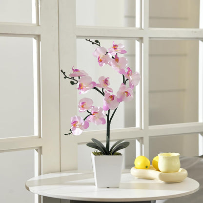 15" Silk Phalaenopsis Orchid in Square Pot, Orange Flower Plant Arrangement