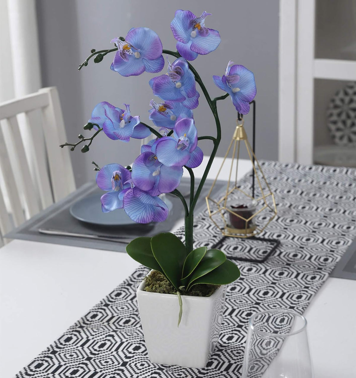 15" Silk Phalaenopsis Orchid in Square Pot, Orange Flower Plant Arrangement