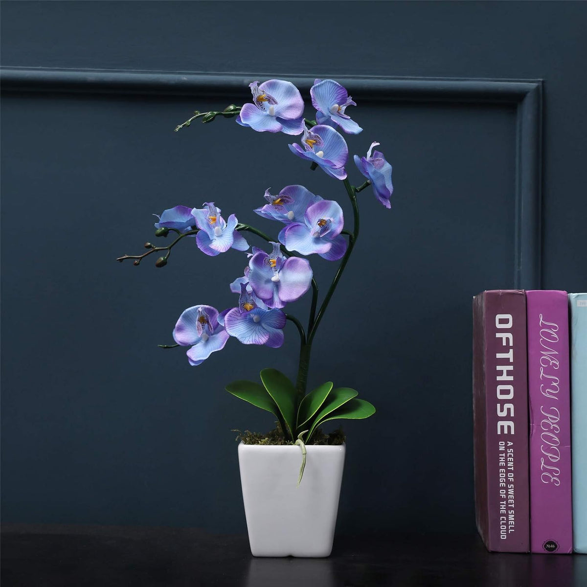 15" Silk Phalaenopsis Orchid in Square Pot, Orange Flower Plant Arrangement