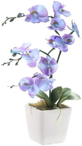 15" Silk Phalaenopsis Orchid in Square Pot, Orange Flower Plant Arrangement