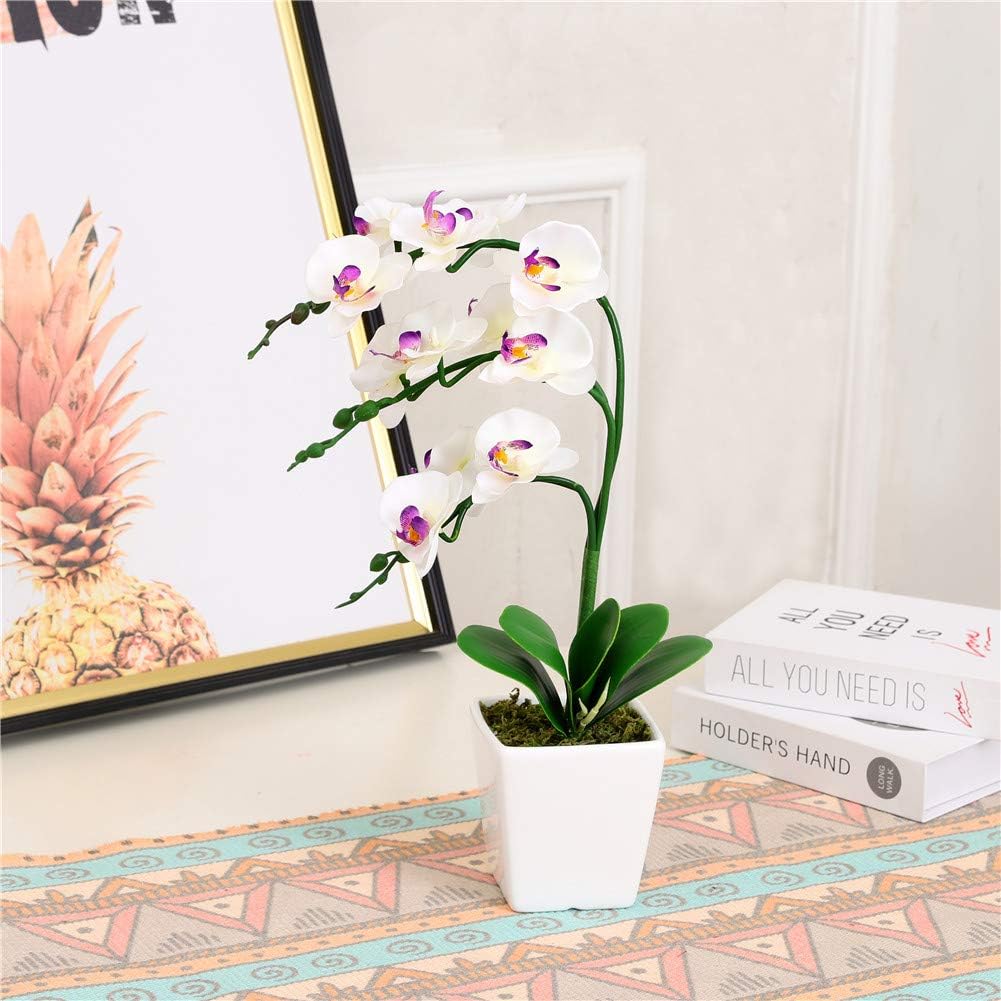 15" Silk Phalaenopsis Orchid in Square Pot, Orange Flower Plant Arrangement