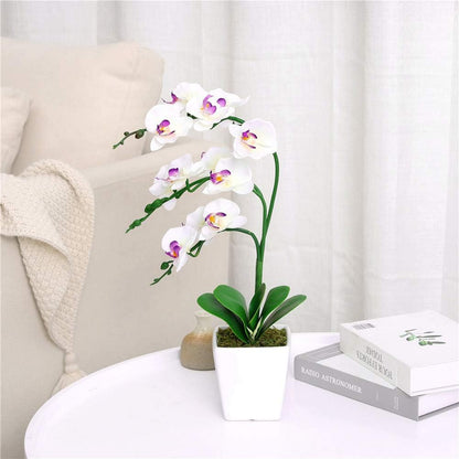 15" Silk Phalaenopsis Orchid in Square Pot, Orange Flower Plant Arrangement
