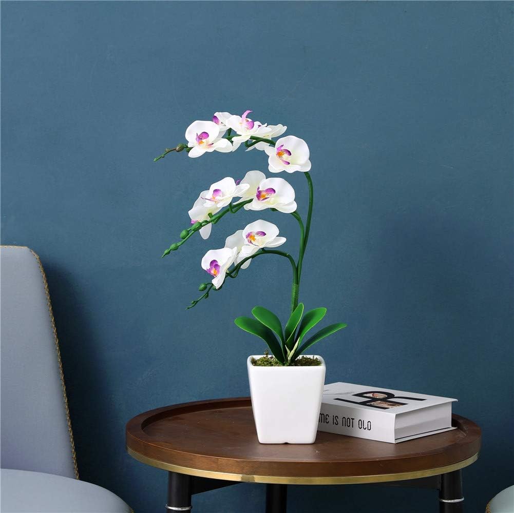 15" Silk Phalaenopsis Orchid in Square Pot, Orange Flower Plant Arrangement