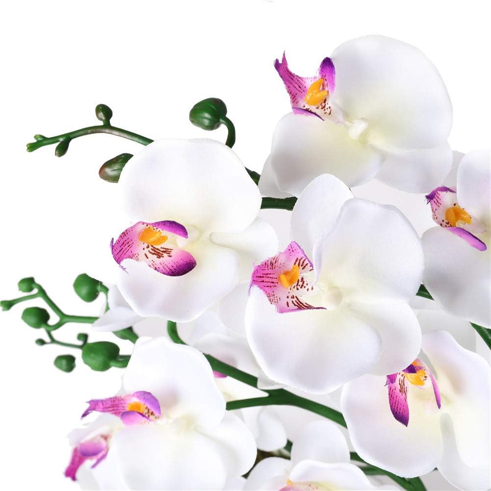 15" Silk Phalaenopsis Orchid in Square Pot, Orange Flower Plant Arrangement