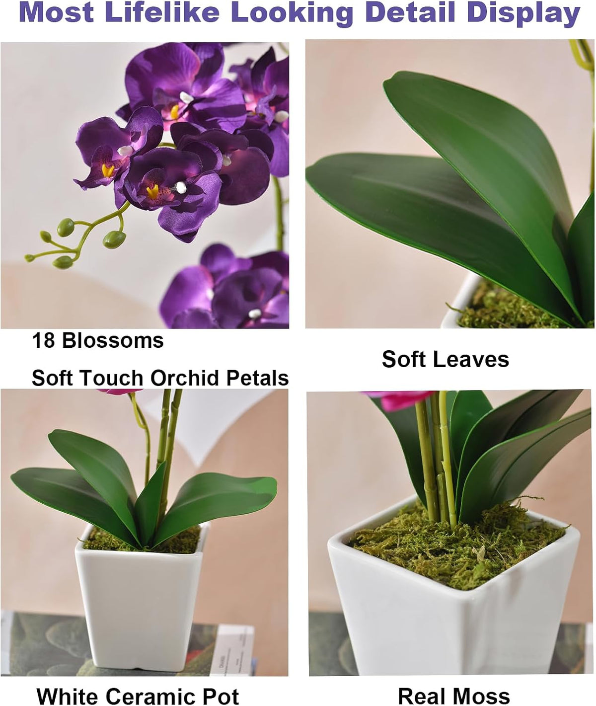 15" Silk Phalaenopsis Orchid in Square Pot, Orange Flower Plant Arrangement