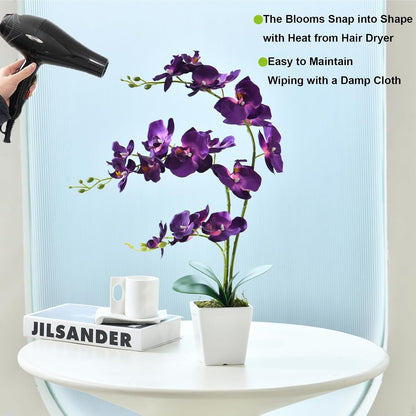 15" Silk Phalaenopsis Orchid in Square Pot, Orange Flower Plant Arrangement