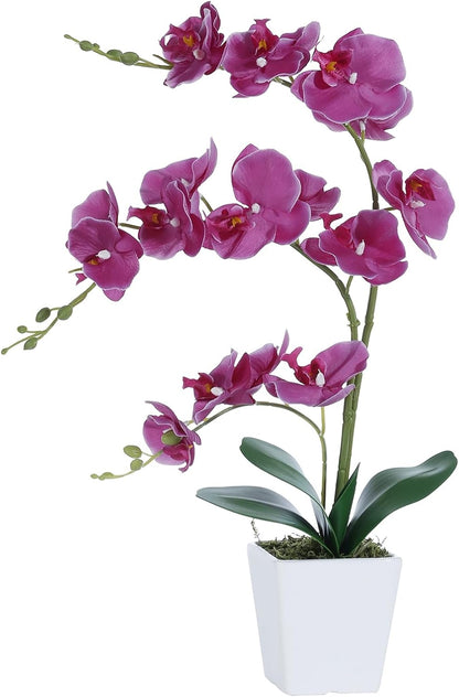 15" Silk Phalaenopsis Orchid in Square Pot, Orange Flower Plant Arrangement