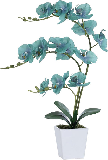 15" Silk Phalaenopsis Orchid in Square Pot, Orange Flower Plant Arrangement