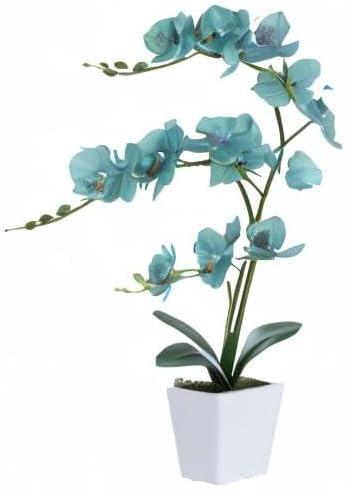 15" Silk Phalaenopsis Orchid in Square Pot, Orange Flower Plant Arrangement