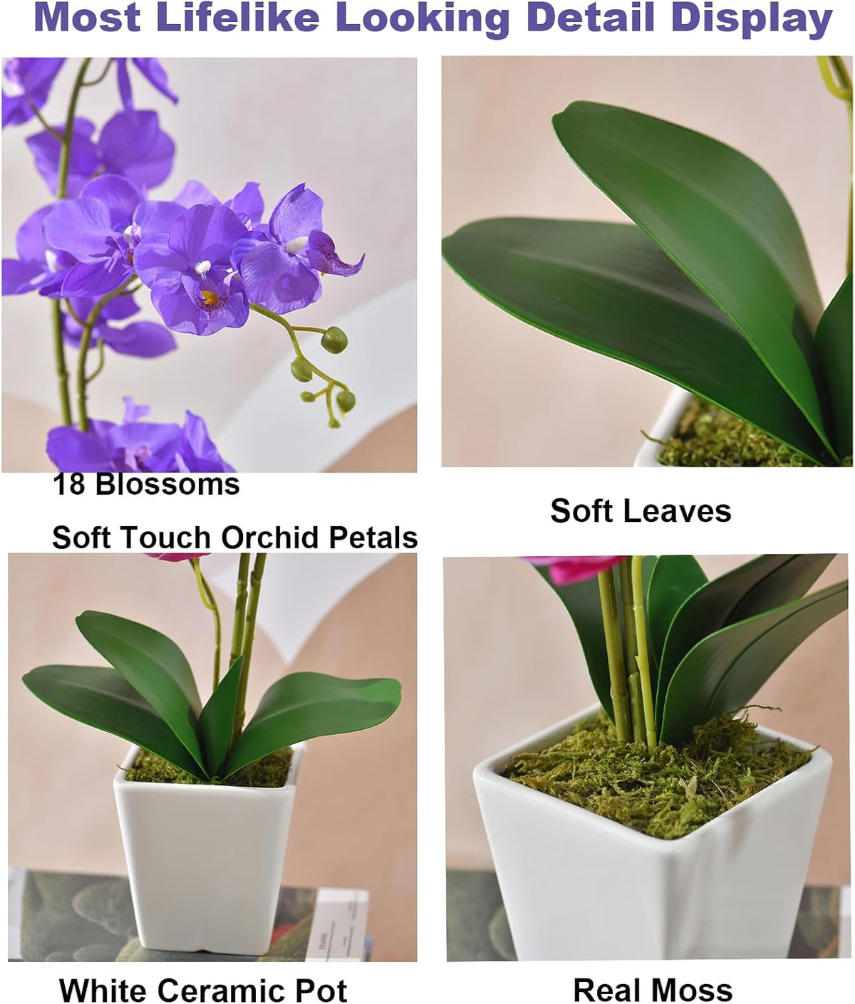 15" Silk Phalaenopsis Orchid in Square Pot, Orange Flower Plant Arrangement