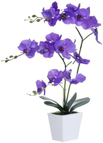 15" Silk Phalaenopsis Orchid in Square Pot, Orange Flower Plant Arrangement