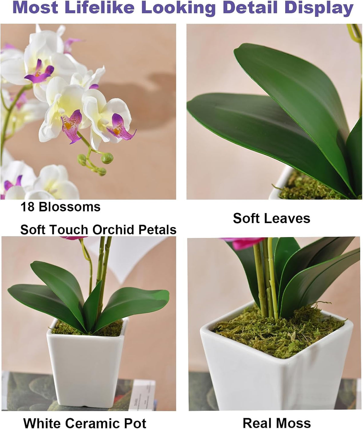 15" Silk Phalaenopsis Orchid in Square Pot, Orange Flower Plant Arrangement
