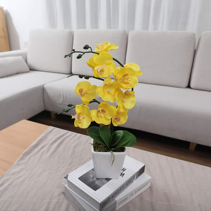 15" Silk Phalaenopsis Orchid in Square Pot, Orange Flower Plant Arrangement