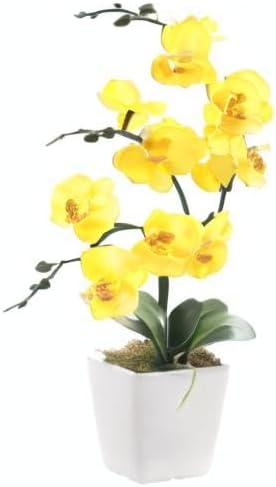 15" Silk Phalaenopsis Orchid in Square Pot, Orange Flower Plant Arrangement