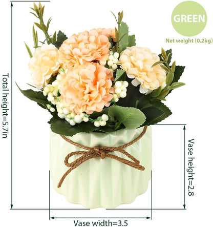 Artificial Hydrangea Bouquet with Small Ceramic Vase Fake Silk Variety Flower Balls Flowers Decoration for Table Home Party Office Wedding (White)