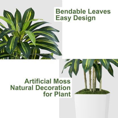 5FT Artificial Dracaena Tree - High-Density Foliage Fake Plant with White Tall Planter - Faux Yucca Floor Plant for Home Office Decor Indoor