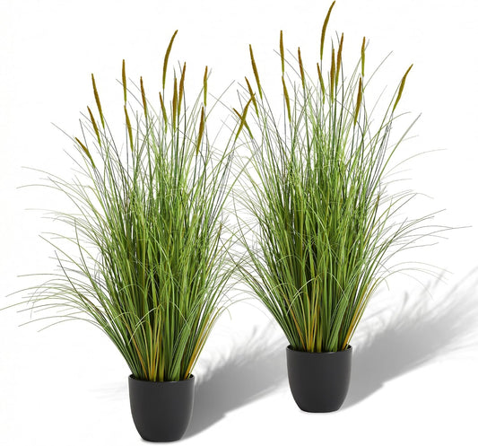 Garden 3ft Artificial Cattail Grass 2 Pack, 35in Faux Reed Plants in Pot, Fake Onion Grass Floor Plants for Indoor Outdoor Home Office Patio Decor, Realistic Greenery Housewarming Gift
