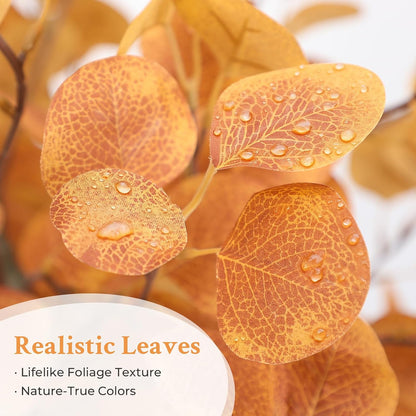 6FT Fall Artificial Eucalyptus Tree with Wicker Basket, Orange Potted Faux Eucalyptus Trees, Autumn Fake Eucalyptus Plants, Lifelike Leaves & Natural Trunk for Home Office Bedroom, Indoor