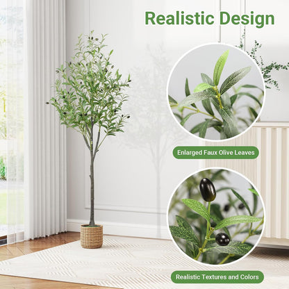 6FT Fall Artificial Eucalyptus Tree with Wicker Basket, Orange Potted Faux Eucalyptus Trees, Autumn Fake Eucalyptus Plants, Lifelike Leaves & Natural Trunk for Home Office Bedroom, Indoor