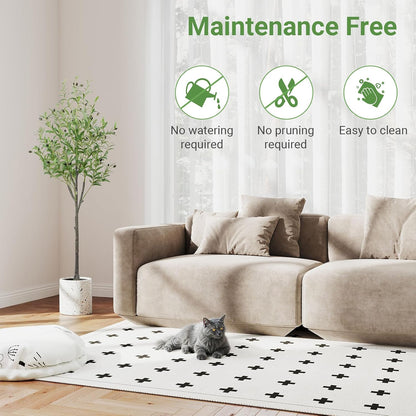 6FT Fall Artificial Eucalyptus Tree with Wicker Basket, Orange Potted Faux Eucalyptus Trees, Autumn Fake Eucalyptus Plants, Lifelike Leaves & Natural Trunk for Home Office Bedroom, Indoor