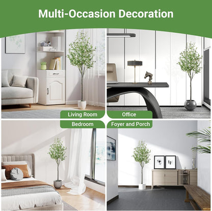 6FT Fall Artificial Eucalyptus Tree with Wicker Basket, Orange Potted Faux Eucalyptus Trees, Autumn Fake Eucalyptus Plants, Lifelike Leaves & Natural Trunk for Home Office Bedroom, Indoor