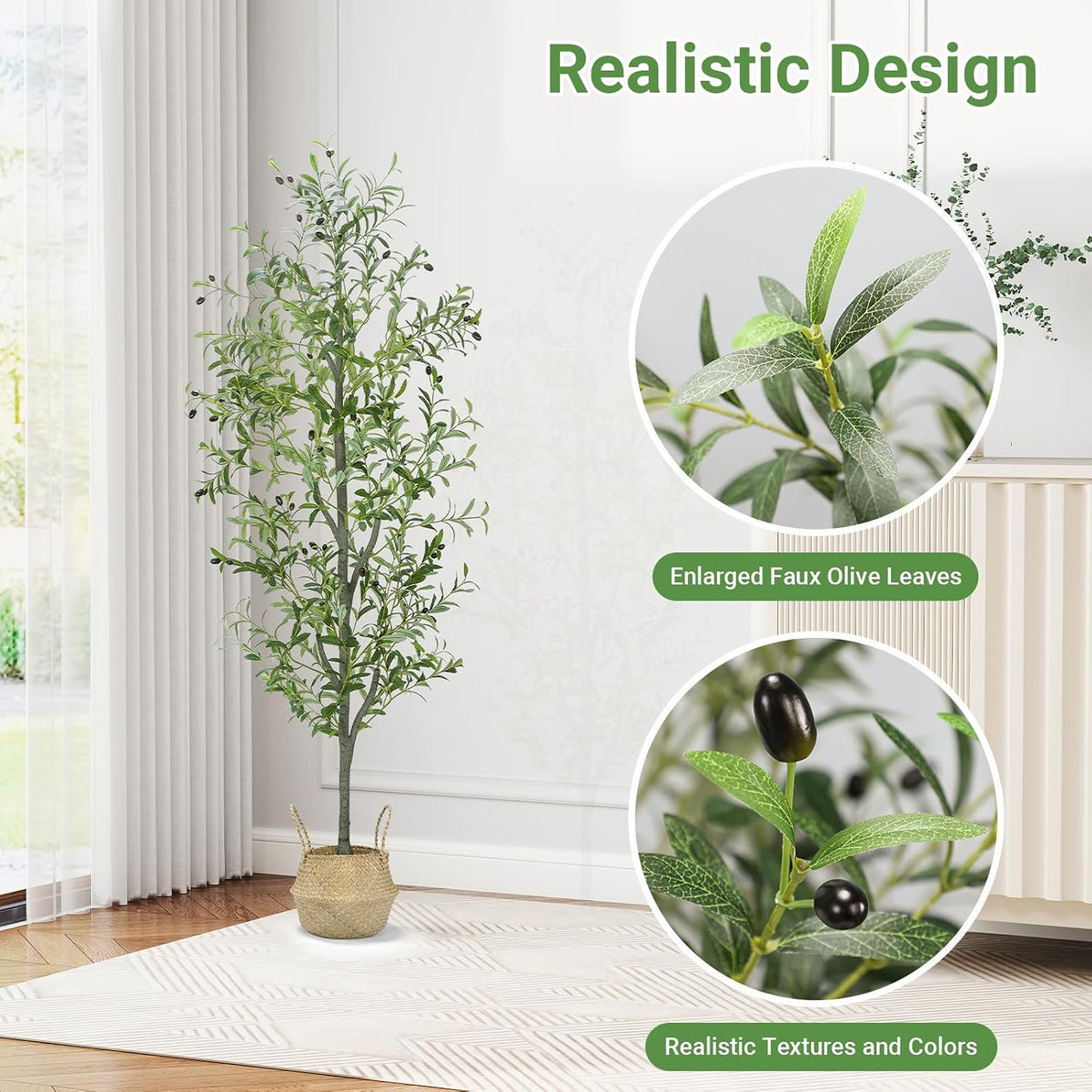 6FT Fall Artificial Eucalyptus Tree with Wicker Basket, Orange Potted Faux Eucalyptus Trees, Autumn Fake Eucalyptus Plants, Lifelike Leaves & Natural Trunk for Home Office Bedroom, Indoor