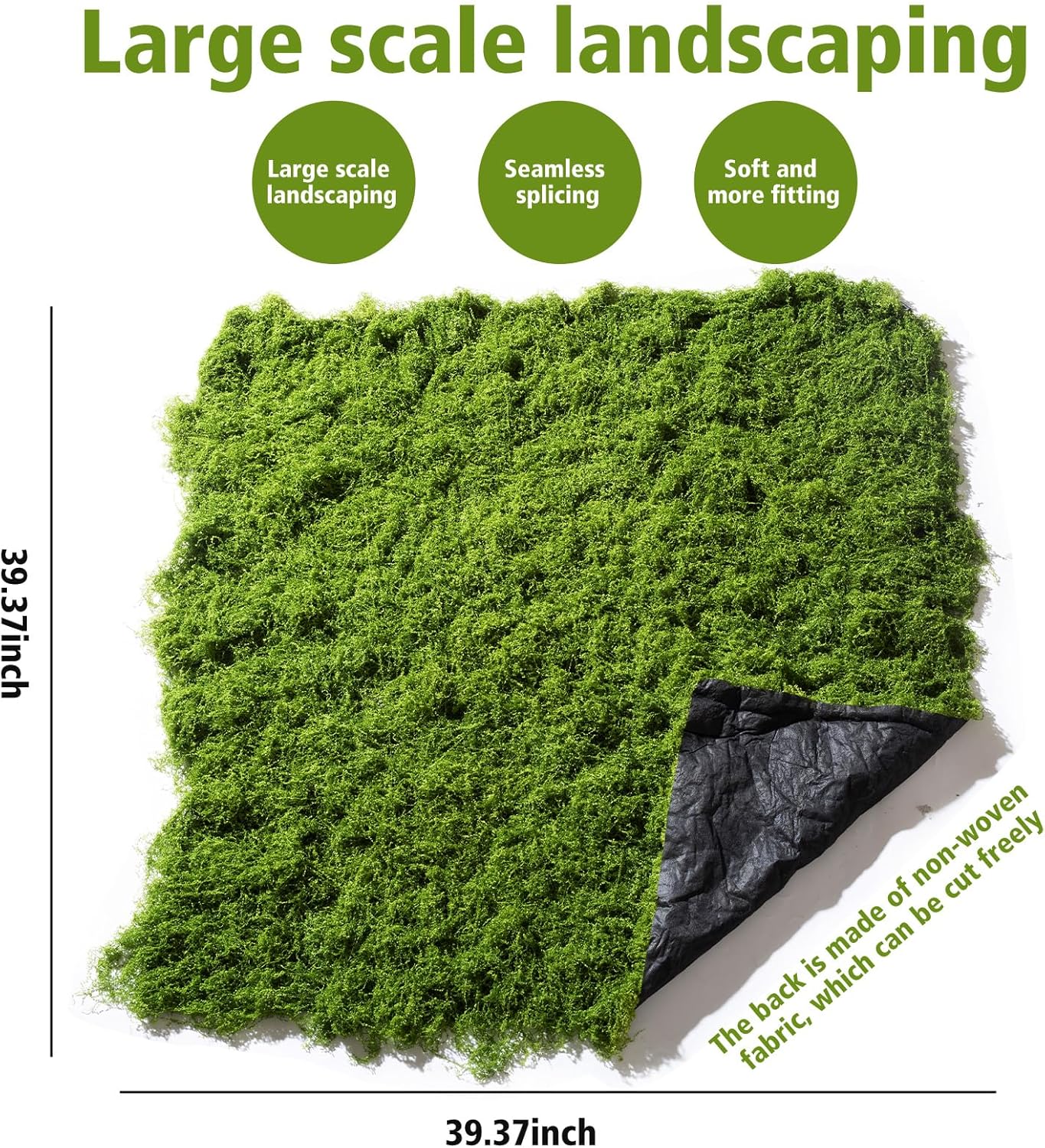 Artificial Moss mat, Green, 39.37 x 39.37 inches (Dark Green), Waterproof Indoor and Outdoor Decorative Moss mat, Fake Moss Wall Decorative Flower Decoration for Craftsmanship