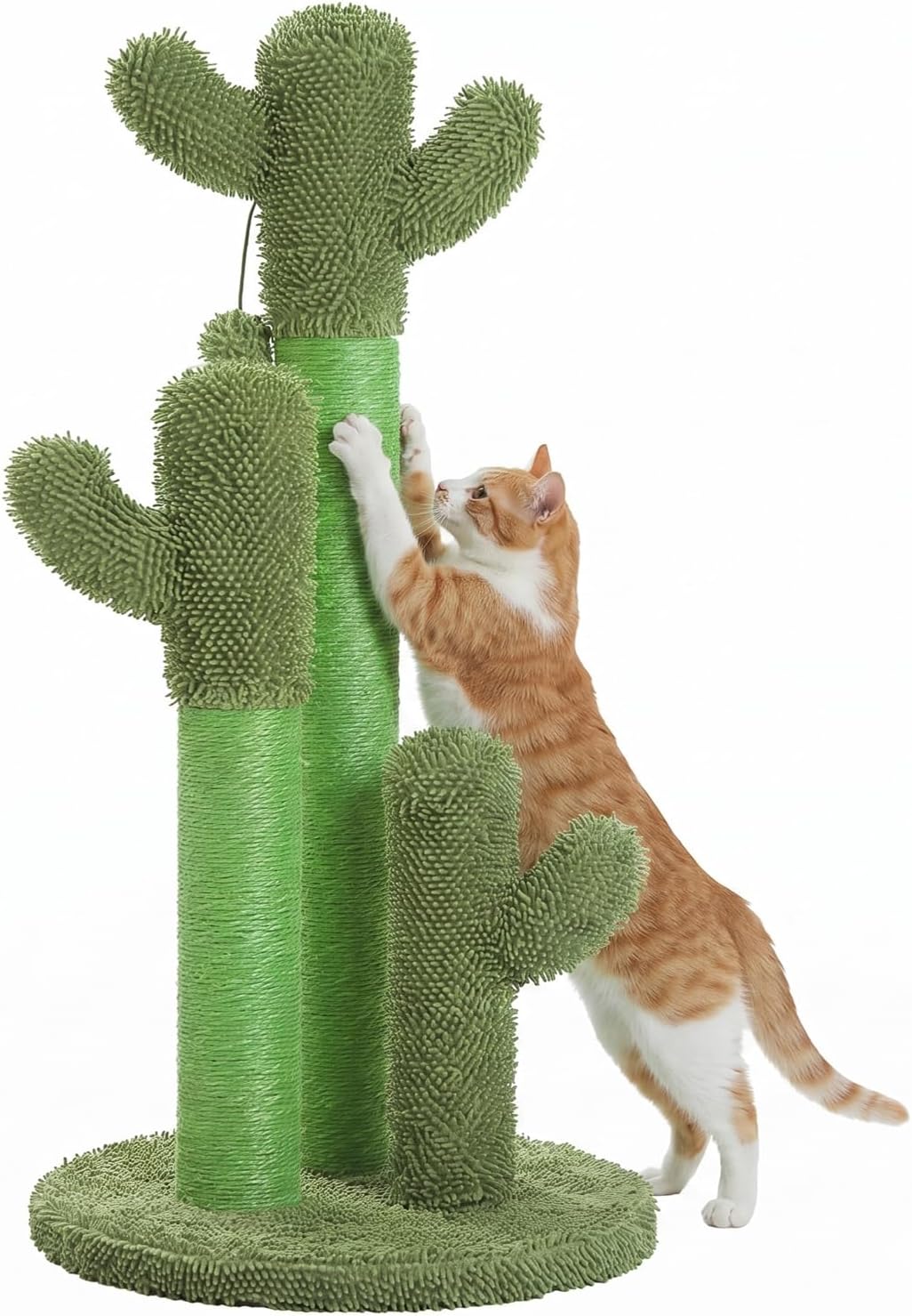 Cactus Cat Scratching Post 35”Cat Scratcher with Toy Ball | Cactus Cat tree with 3 Sisal & Carpet Scratching Posts, Soft Carpet Base & Top, Interactive Ball for Adult and Indoor Cats