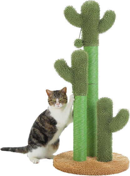 Cactus Cat Scratching Post 35”Cat Scratcher with Toy Ball | Cactus Cat tree with 3 Sisal & Carpet Scratching Posts, Soft Carpet Base & Top, Interactive Ball for Adult and Indoor Cats