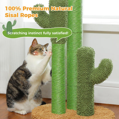 Cactus Cat Scratching Post 35”Cat Scratcher with Toy Ball | Cactus Cat tree with 3 Sisal & Carpet Scratching Posts, Soft Carpet Base & Top, Interactive Ball for Adult and Indoor Cats