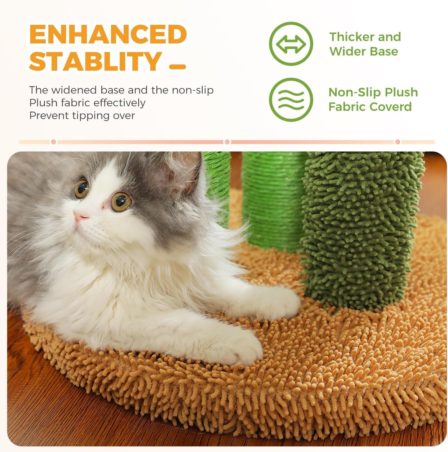 Cactus Cat Scratching Post 35”Cat Scratcher with Toy Ball | Cactus Cat tree with 3 Sisal & Carpet Scratching Posts, Soft Carpet Base & Top, Interactive Ball for Adult and Indoor Cats