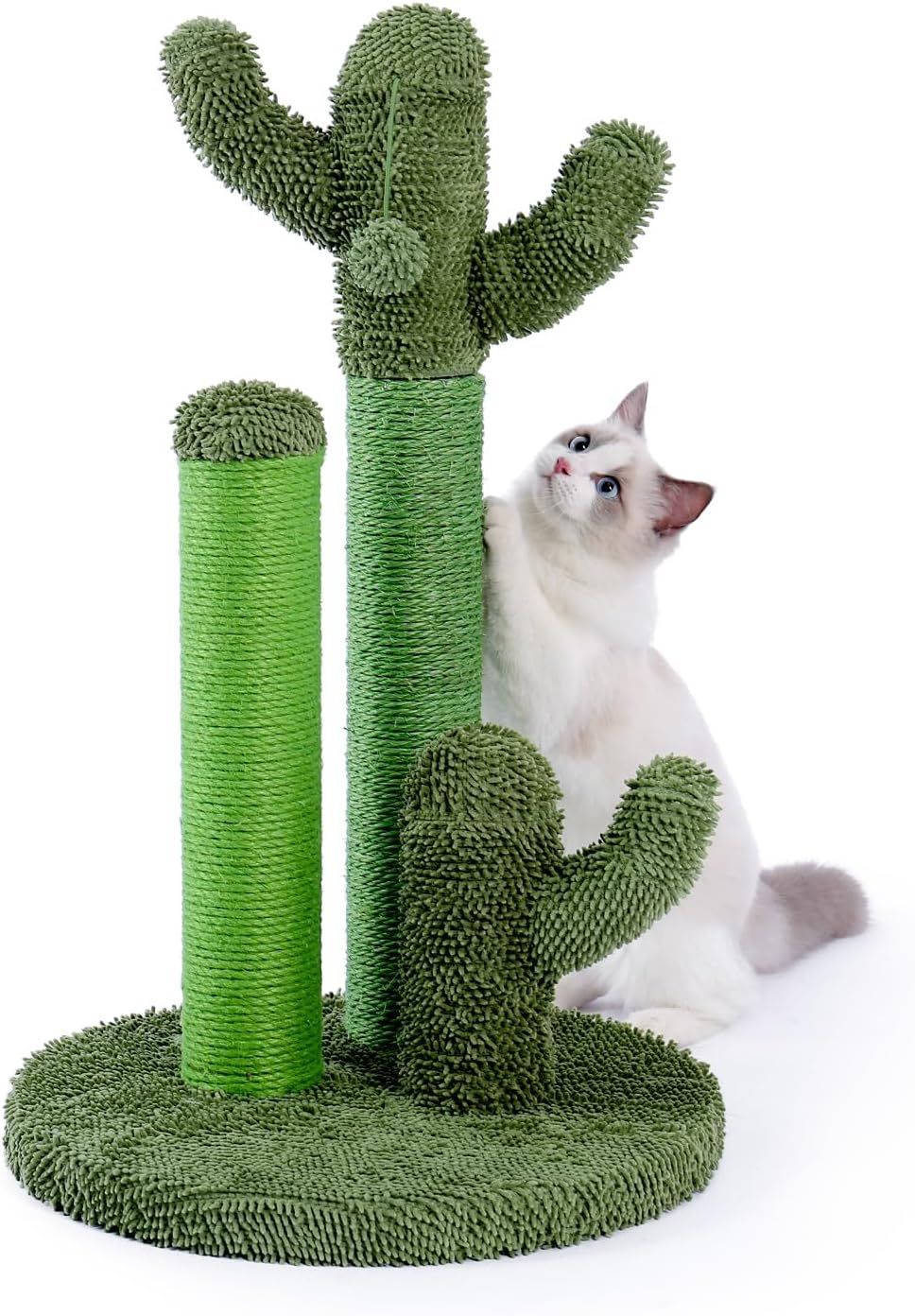 Cactus Cat Scratching Post 35”Cat Scratcher with Toy Ball | Cactus Cat tree with 3 Sisal & Carpet Scratching Posts, Soft Carpet Base & Top, Interactive Ball for Adult and Indoor Cats