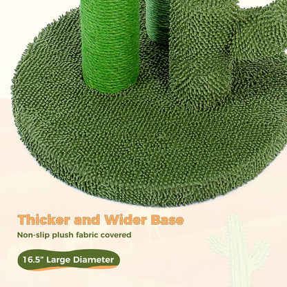 Cactus Cat Scratching Post 35”Cat Scratcher with Toy Ball | Cactus Cat tree with 3 Sisal & Carpet Scratching Posts, Soft Carpet Base & Top, Interactive Ball for Adult and Indoor Cats