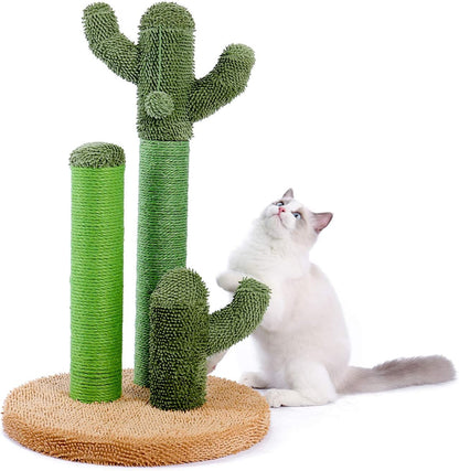 Cactus Cat Scratching Post 35”Cat Scratcher with Toy Ball | Cactus Cat tree with 3 Sisal & Carpet Scratching Posts, Soft Carpet Base & Top, Interactive Ball for Adult and Indoor Cats