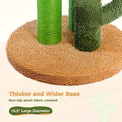 Cactus Cat Scratching Post 35”Cat Scratcher with Toy Ball | Cactus Cat tree with 3 Sisal & Carpet Scratching Posts, Soft Carpet Base & Top, Interactive Ball for Adult and Indoor Cats